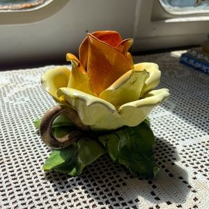 Vintage Hand Painted Ceramic Rose Candlestick Holder